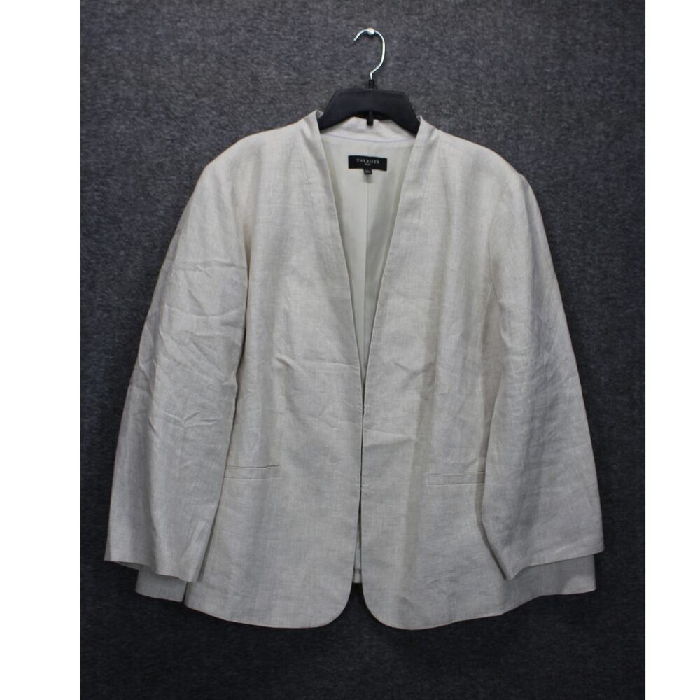 Talbots classic Linen Blazer Tan 24WW Nautical stand collar hook and eye preppy